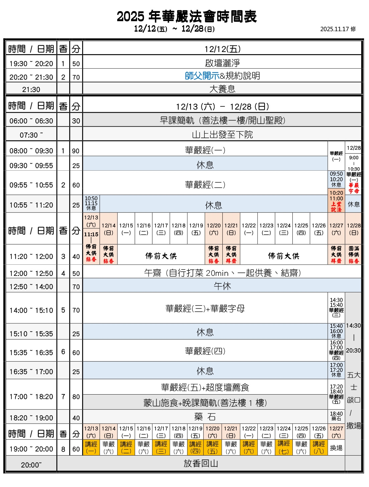 2025年華嚴法會時間表